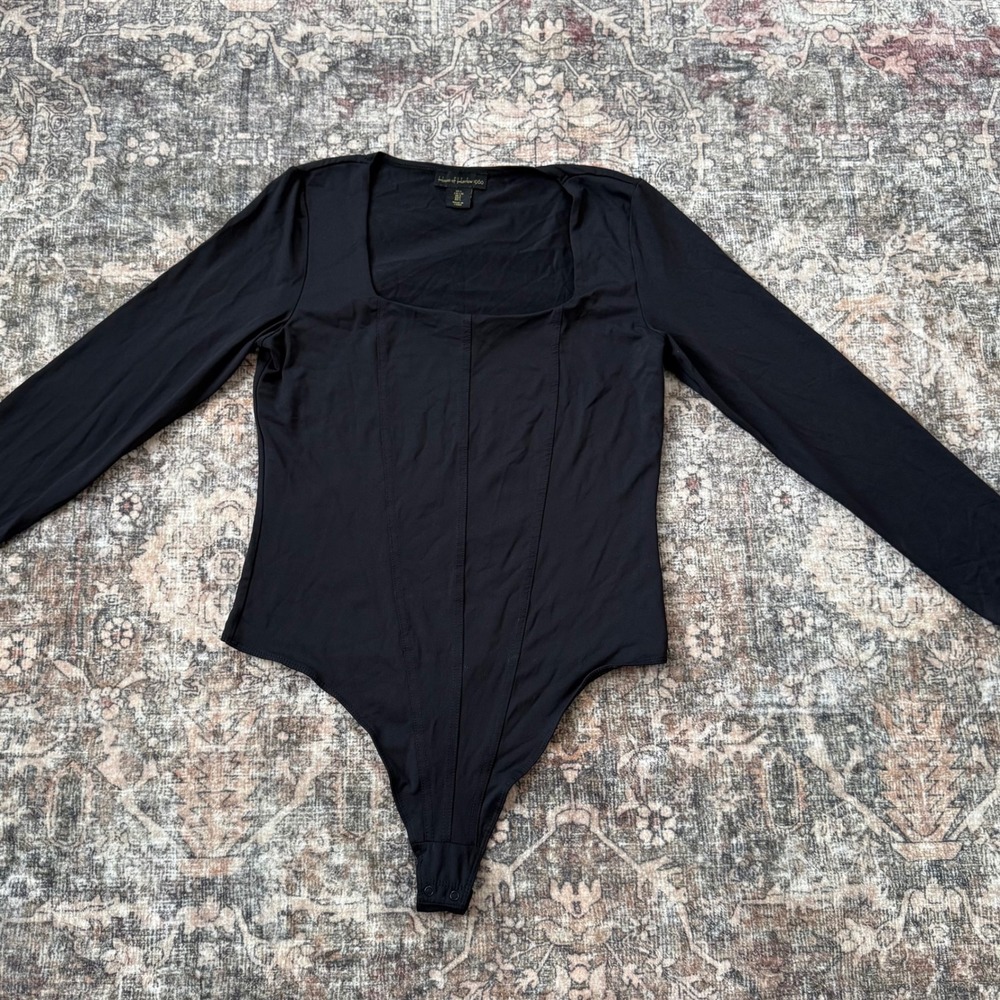 House of Harlow 1960 Black Square Neck Long Sleeve Corset Bodysuit Large - Picture 2 of 6